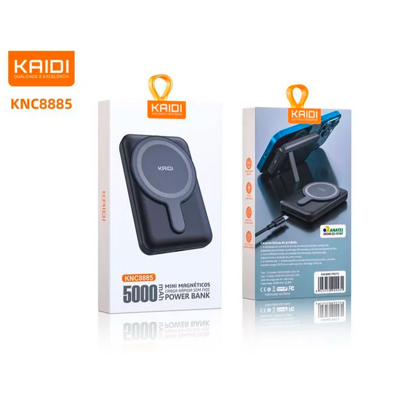 Mini Power Bank Carga Rápida Sem Fio 5000 Mah Knc-8885